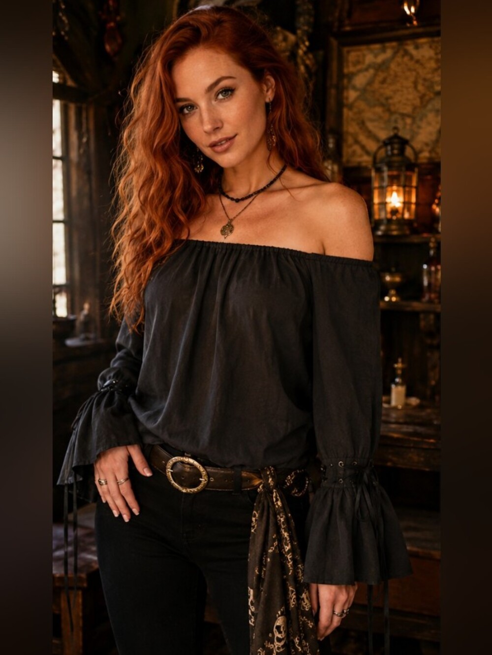 ∆∆ Hot In Hollywood Pewter Gray Lady Pirate Blouse - Size: M